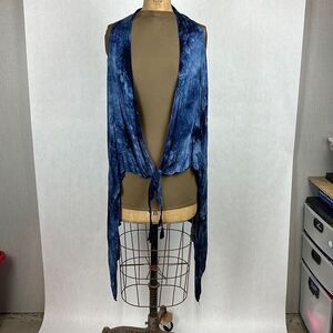 Grace & Emma Kimono One Size Blue Tie Dye Sleeveless Vest